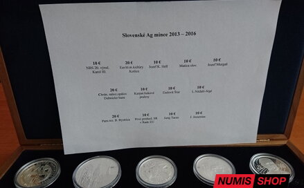 Kazeta na slovenské strieborné mince 2013 - 2016 PROOF - 13 ks