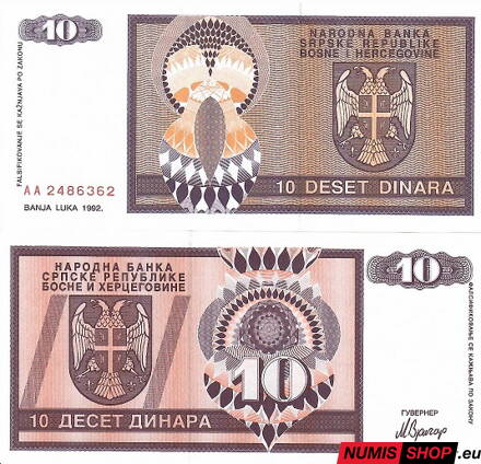 Bosna a Hercegovina - Srbska republika - 10 dinara 1992 - UNC