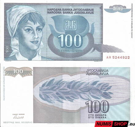 Juhoslávia - 100 dinara - 1992 - UNC