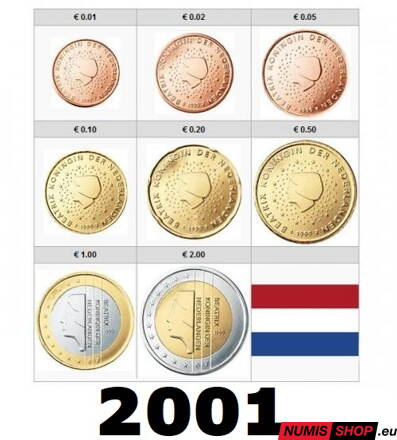Sada Holandsko 2001 - 1 cent - 2 euro - UNC 