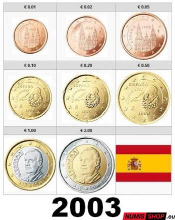 Sada Španielsko 2003 - 1 cent - 2 euro - UNC