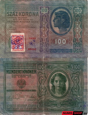 Rakúsko-Uhorsko - 100 korona - 1912 - kolok ČSR - č. 1933