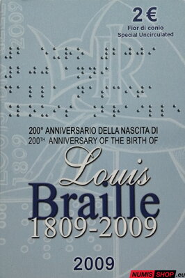 Taliansko 2 euro 2009 - 200. výročie narodenia Louisa Brailla - COIN CARD
