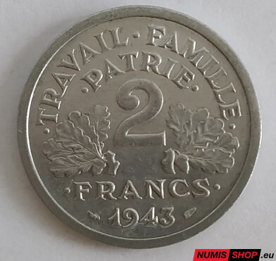 2 francs - Vichystické Francúzsko (Francúzsky štát) - 1941 - 1944