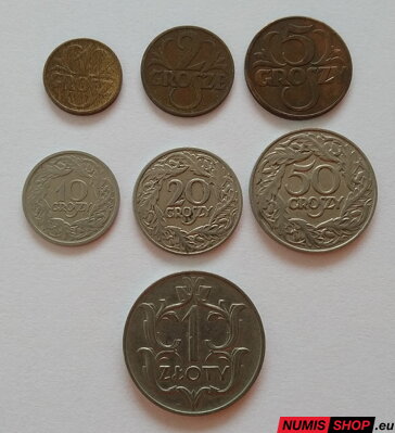 Poľsko - set od 1 grosza po 1 zloty - 1923 - 1939