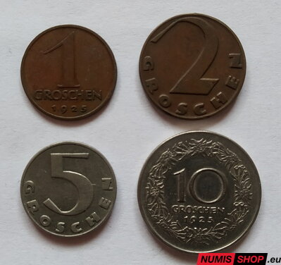 Rakúsko - 1 + 2 + 5 + 10 groschen - Prvá republika
