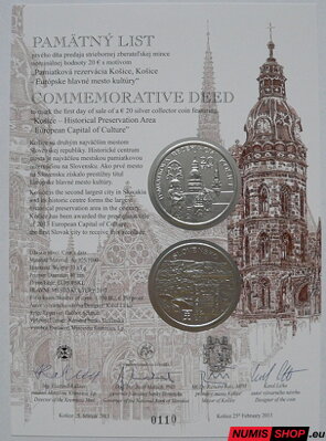 20 eur Slovensko 2013 - Pamiatková rezervácia Košice - Pamätný list