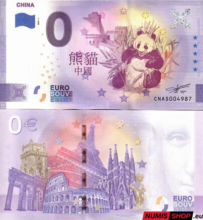 Čína - 0 euro souvenir - China - Panda