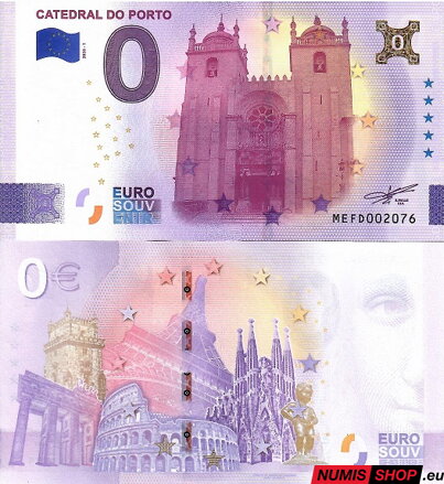 Portugalsko - 0 euro souvenir - Catedral do Porto - zlatá prítlač