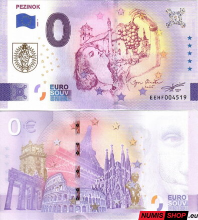 Slovensko - 0 euro souvenir - Pezinok 2025 - zlatá prítlač