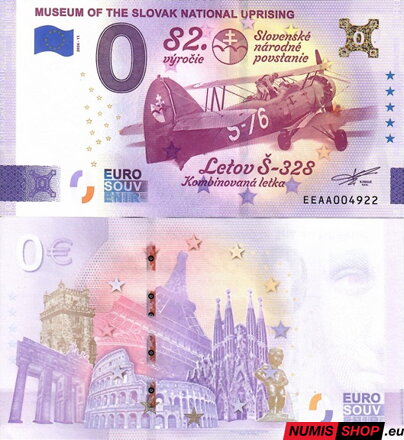 Slovensko - 0 euro souvenir - Museum of the Slovak National Uprising - Letov Š-328  zlatá prítlač