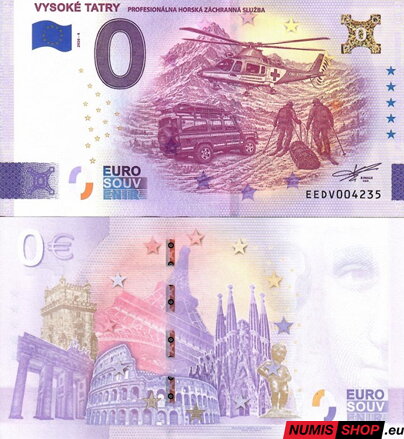 Slovensko - 0 euro souvenir - Vysoké Tatry - Profesionálna Horská záchranná služba - zlatá prítlač