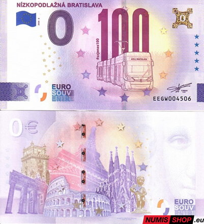 Slovensko - 0 euro souvenir - Nízkopodlažná Bratislava - zlatá prítlač