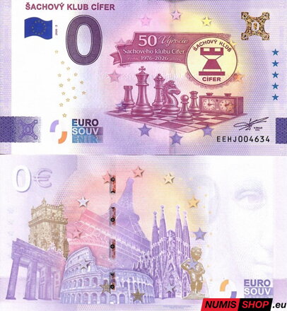 Slovensko - 0 euro souvenir - Šachový klub Cífer - zlatá prítlač
