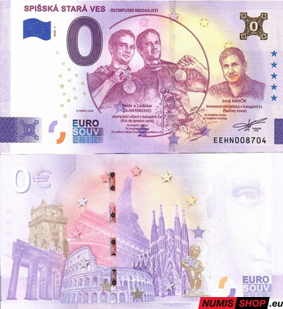 Slovensko - 0 euro souvenir - Spišská Stará Ves - Olympijskí medailisti - zlatá prítlač