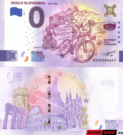 Slovensko - 0 euro souvenir - Okolo Slovenska - zlatá prítlač