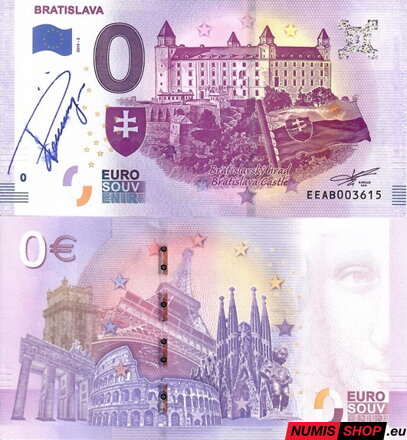 Slovensko - 0 euro souvenir - Bratislavský hrad + Prezident SR Peter Pellegrini - vlastnoručný podpis