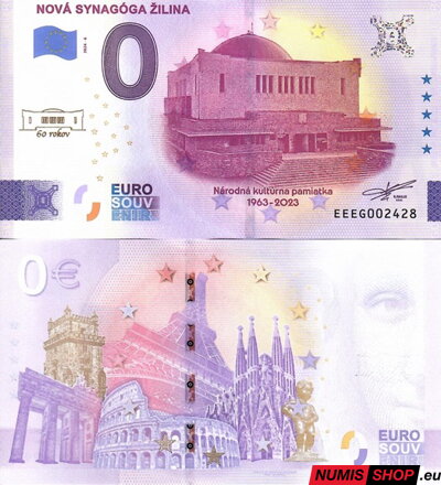 Slovensko - 0 euro souvenir - Nová synagóga Žilina 2024 - zlatá prítlač 60 rokov
