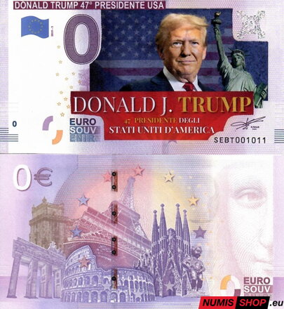 Taliansko - 0 euro souvenir - Donald Trump 47. presidente USA - COLOR