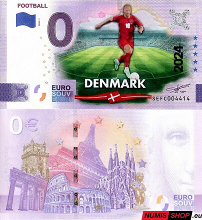 Taliansko - 0 euro souvenir - Football - Denmark - COLOR