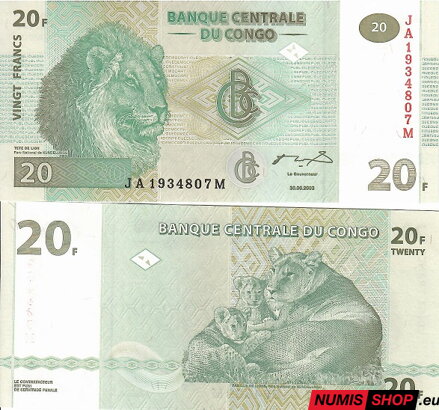 Kongo - 20 frankov - 2003 - UNC