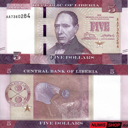 Libéria - 5 dollars  - 2016 - UNC