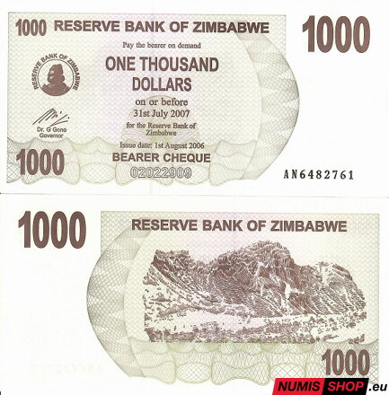Zimbabwe - 1000 dollars - 2006