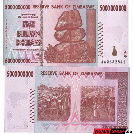 Zimbabwe - 5 billion dollars - 2008 - UNC