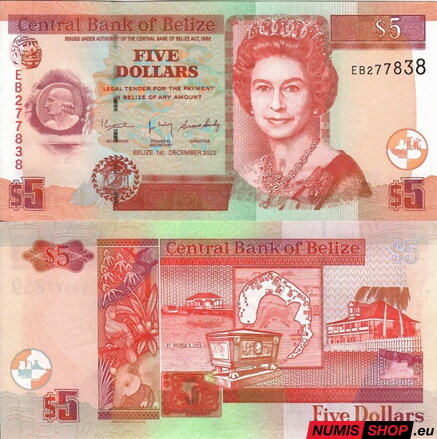 Belize - 5 dollars - 2022 - UNC