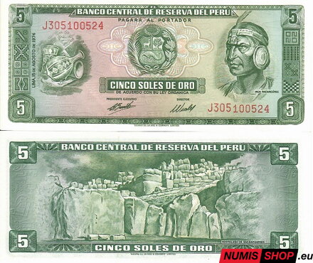 Peru - 5 soles de oro - 1974 - UNC
