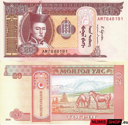 Mongolsko - 20 tugrik - 2018 - UNC