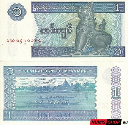 Myanmarsko - 1 kyat - 1996 - UNC