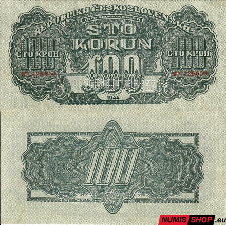 100 Kčs - 1944 - séria MT - SPECIMEN - UNC