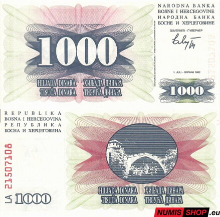 Bosna a Hercegovina 1000 dinara 1992 - UNC