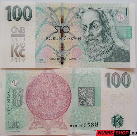 Česká republika - 100 Kč - prítlač 100 rokov meny