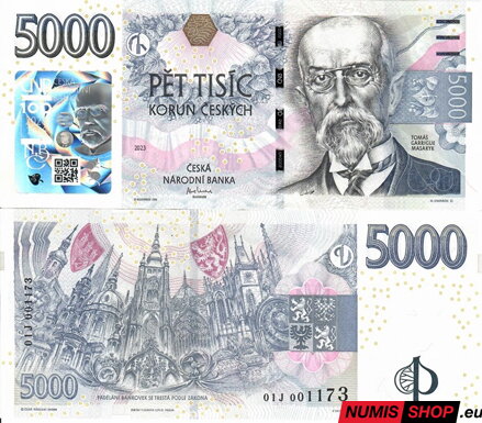 Česká republika - 5000 Kč - 2026 - prítlač Masaryk - séria J - UNC