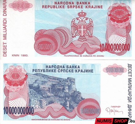 Chorvátsko (Republika Srbská Krajina) - 10 miliárd dinara - bez čísla - UNC