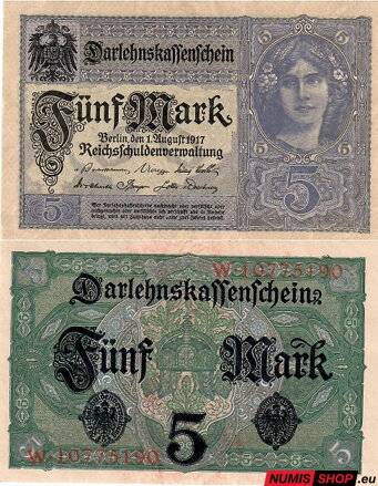 Nemecká ríša - 5 mark - 1917 - UNC
