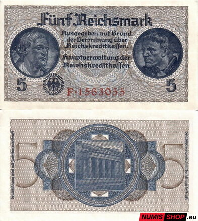 Nemecko - 5 Reichsmark (Occupied Territories 1940-1945) - UNC - séria F