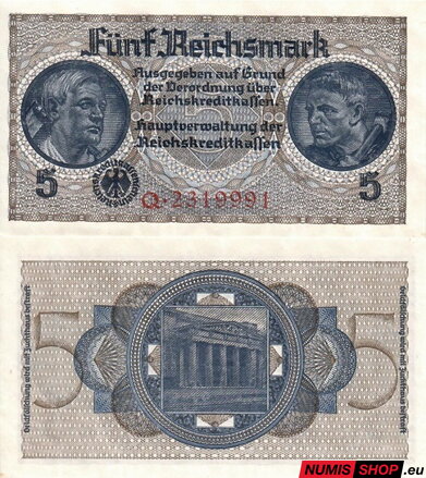Nemecko - 5 Reichsmark (Occupied Territories 1940-1945) - UNC - séria Q