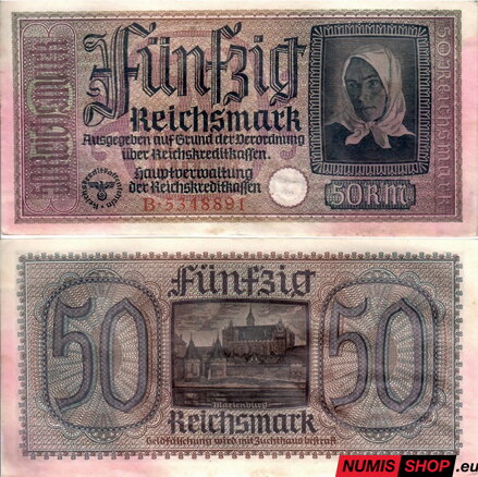Nemecko - 50 Reichsmark (Occupied Territories 1940-1945) - VF - séria D