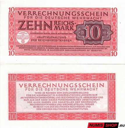 Nemecko - 10 Reichsmark (Wehrmacht 1944) - UNC