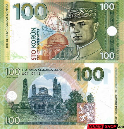 Gábriš - 100 korún - M. R. Štefánik - mohyla - bradlo - polymer