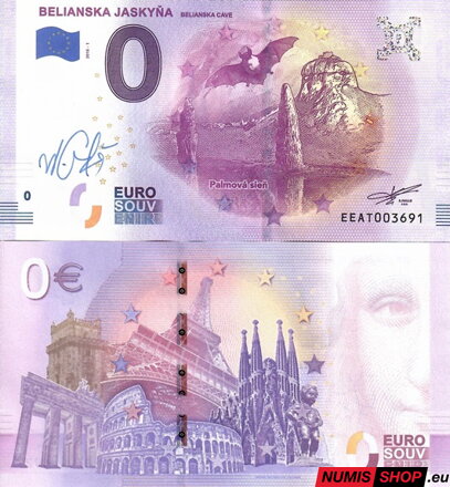 Slovensko - 0 euro souvenir - Belianska jaskyňa - podpis autora