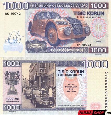 Gábriš - 1000 Kčs - Jawa 750 - podpis autora