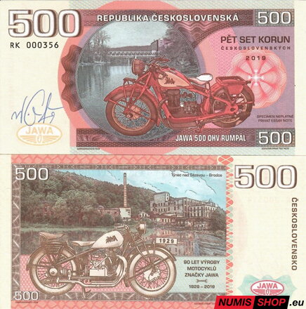 Gábriš - 500 Kčs - Jawa 500 - OHV  Rumpál - podpis autora