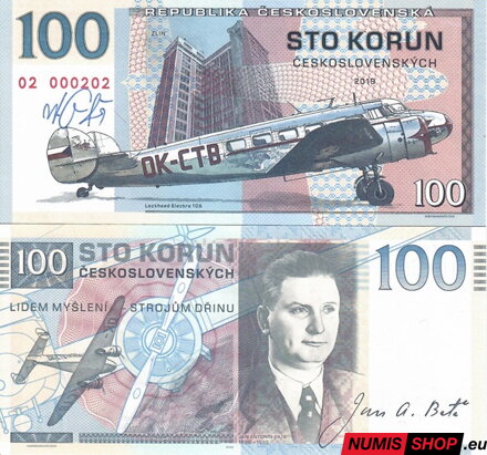 Gábriš - 100 Kčs - Lockhead Electra 10A - Baťa - podpis autora