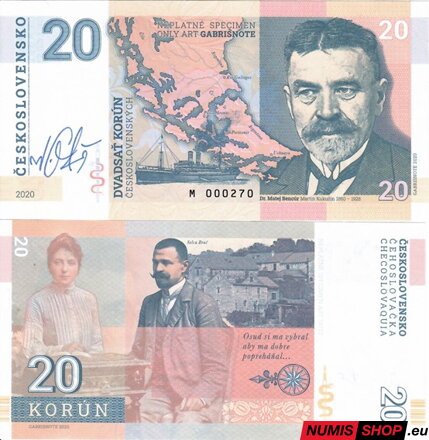 Gábriš - 20 korún - Martin Kukučín - podpis autora