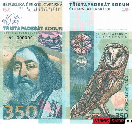 Gábriš - 350 korun - Jan Amos Komenský - anulát - podpis autora