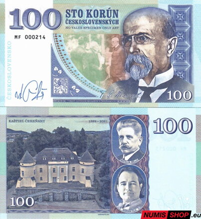 Gábriš - 100 korún - T. G. Masaryk v Čereňanoch - séria MF - podpis autora